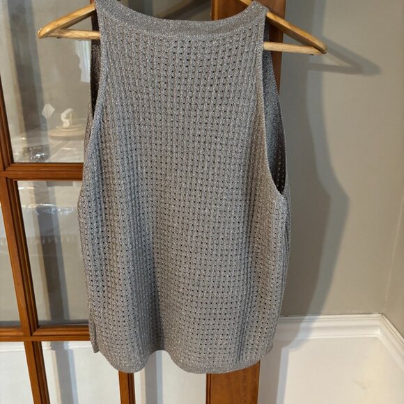 Donna Karan New York Women's Metallic Open-Weave Sweater Tank grey color/ XL - Picture 7 of 15